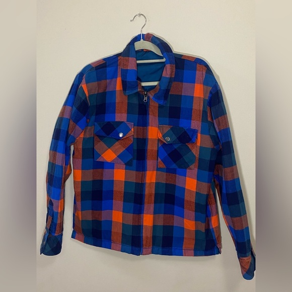 The North Face Reversible Plaid Jacket Size M Blue Shacket Quilted Flannel Coat - Picture 2 of 16